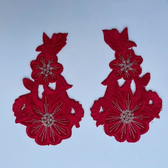 Red Iron On Patches For Clothes Accessory Set of 2 Embroidery Patches - Picture 2 of 9